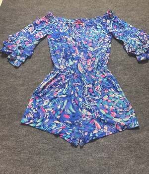 Lilly Pulitzer Calla Romper in Party Wave Print Vacation Resort Beach Coastal
